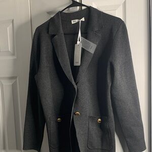 Grace Karin Charcoal Gray Knit Blazer with Gold Buttons